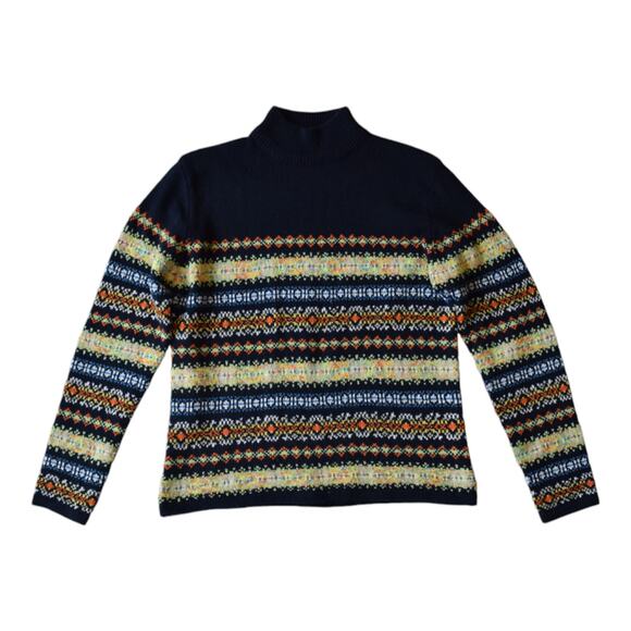 Vintage Neon Fair Isle Knit Mock Neck - 70s Style Sweater - Picture 1 of 7